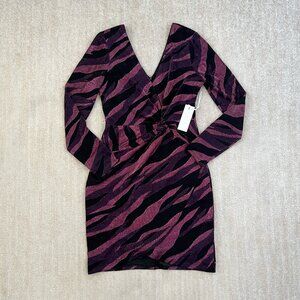 NWT Siena Metallic Stripe Cocktail Long Sleeve Dress 12